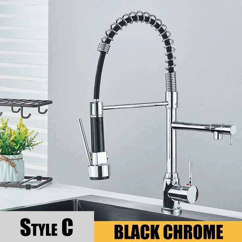 Black Kitchen Faucet Pull-Down Hot & Cold Mixer-Brushed Nickel / United States