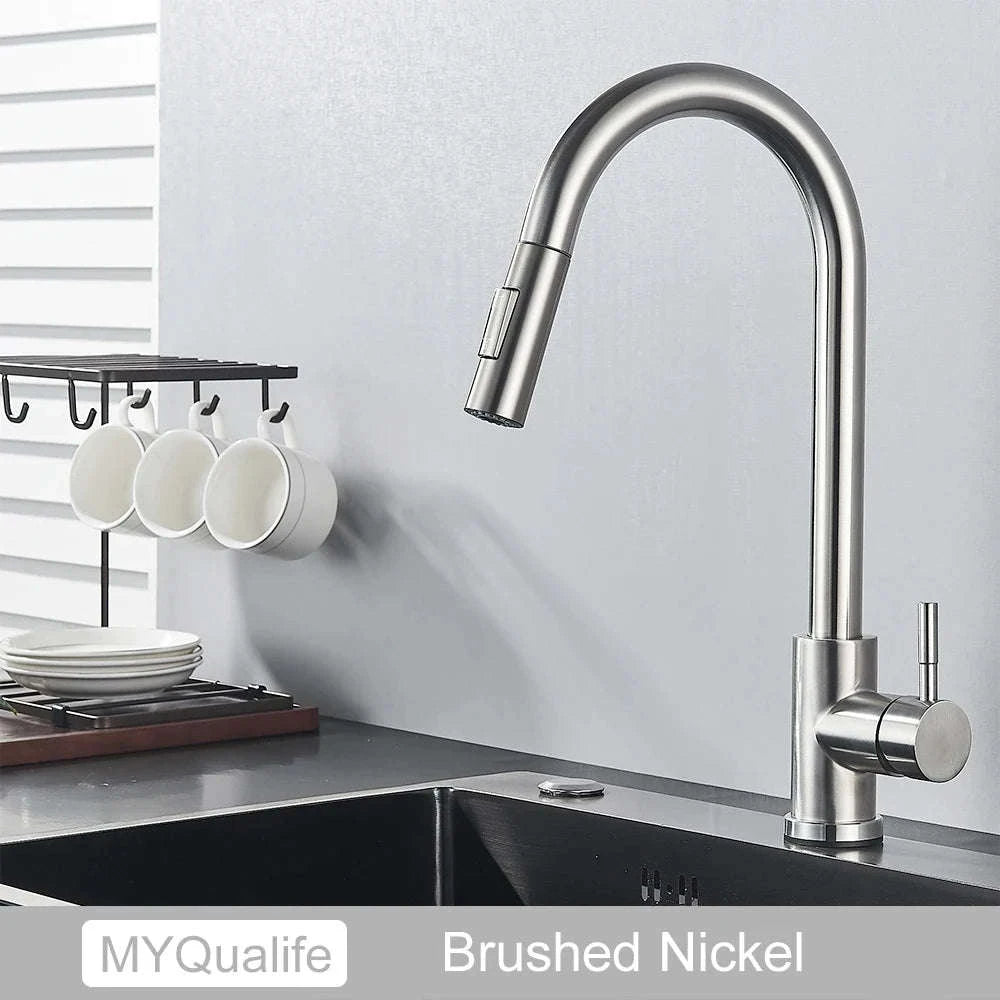 Black Kitchen Faucet with Pull-Out Dual-Function Spray-Brushed Gold / Poland