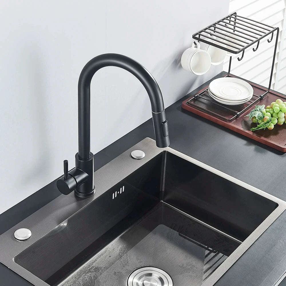 Black Kitchen Faucet with Pull-Out Dual-Function Spray-Brushed Gold / Poland