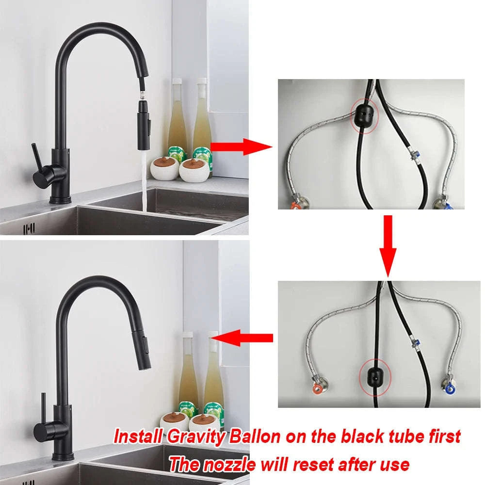 Black Kitchen Faucet with Pull-Out Dual-Function Spray-Brushed Gold / Poland