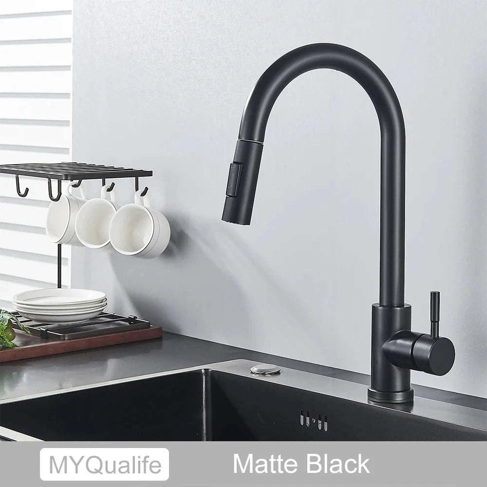 Black Kitchen Faucet with Pull-Out Dual-Function Spray-Brushed Gold / Poland
