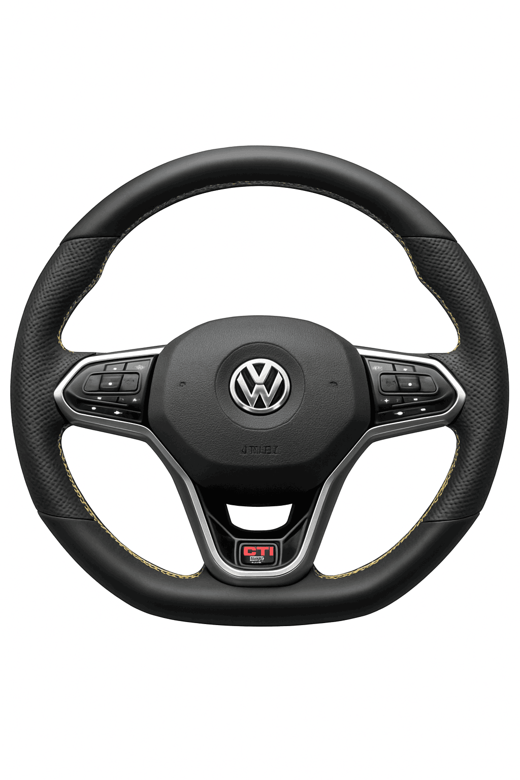 Black Leather VW Steering Wheel Cover for Comfort and Grip-Red Thread