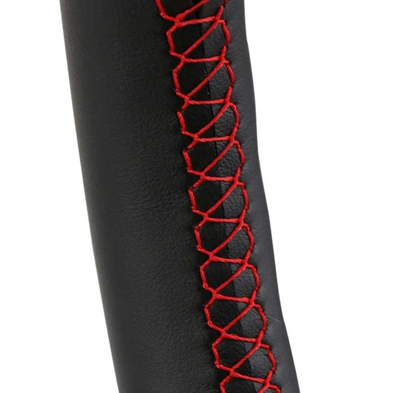 Black Leather VW Steering Wheel Cover-Red Thread