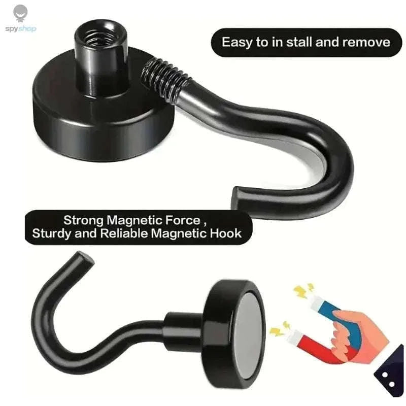 Black Magnetic Hooks, 15 lb Hold for Home, Office, and Garage-6PCs