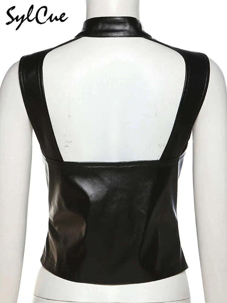 Black Matte Faux Leather Zipper Vest for Women – Sleek Street Style-black / L