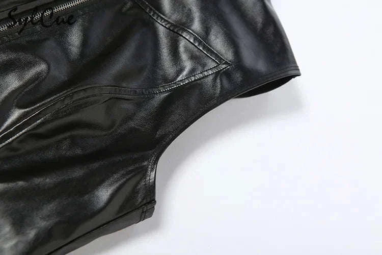 Black Matte Faux Leather Zipper Vest for Women – Sleek Street Style-black / L