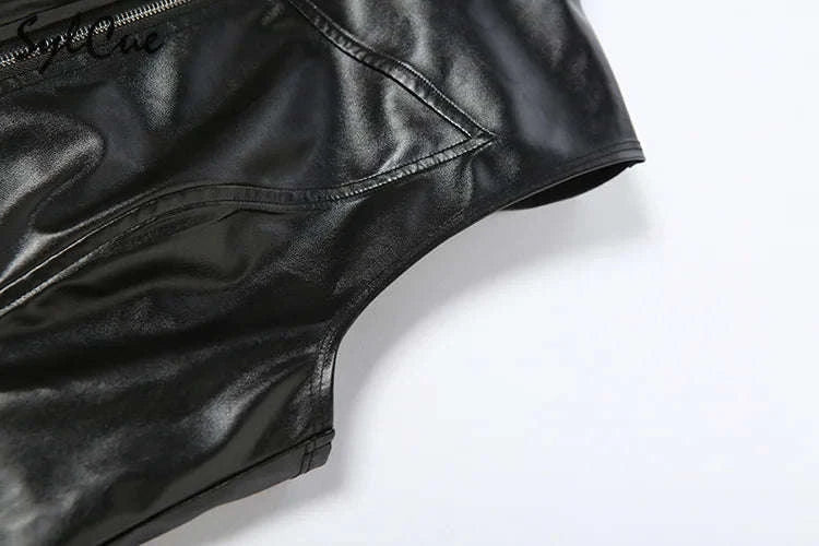Black Matte Faux Leather Zipper Vest for Women – Sleek Street Style-black / S