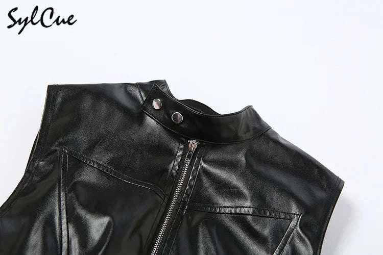 Black Matte Faux Leather Zipper Vest for Women – Sleek Street Style-black / S