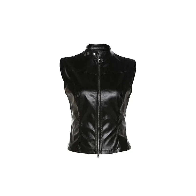 Black Matte Faux Leather Zipper Vest for Women – Sleek Street Style-black / S
