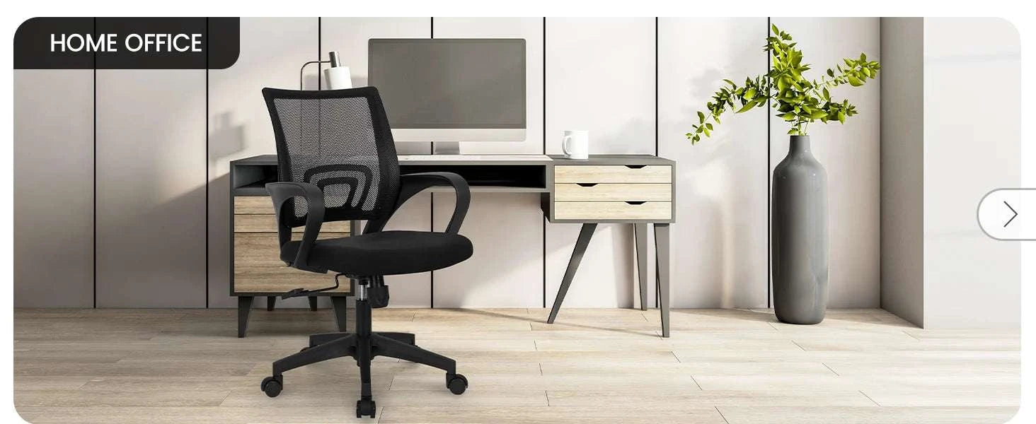 Black Mesh Office Chair with Lumbar Support, Swivel & Adjustable Height-Black / United States