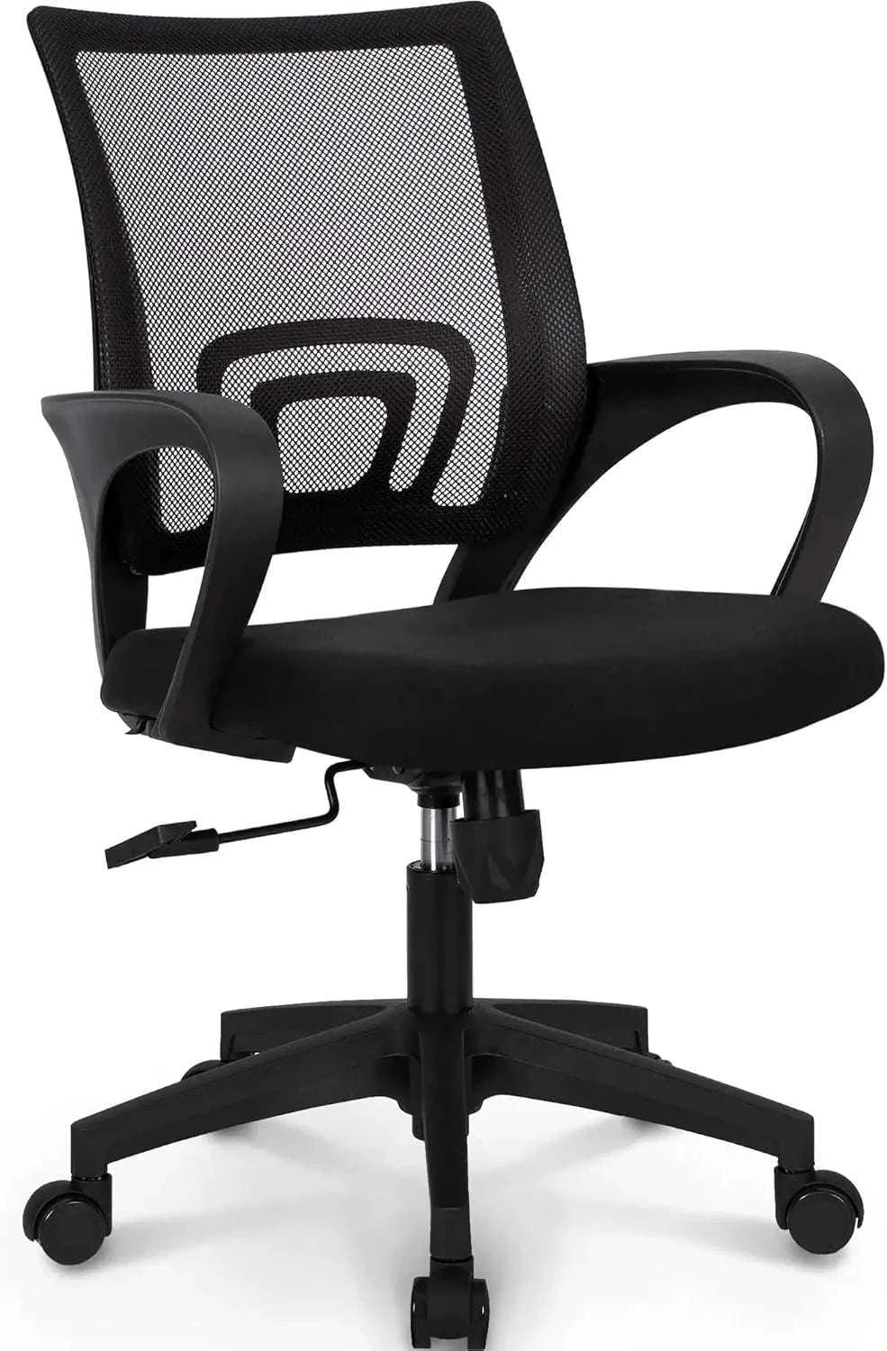 Black Mesh Office Chair with Lumbar Support, Swivel & Adjustable Height-Black / United States