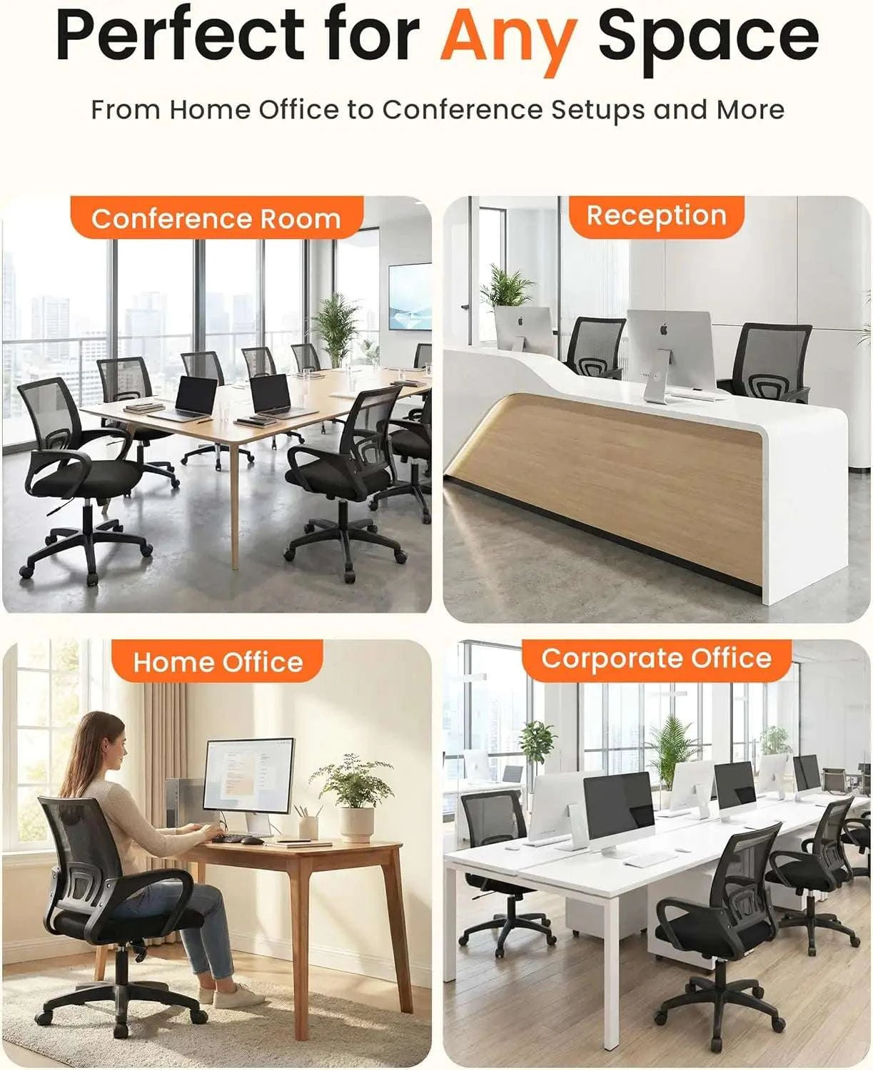 Black Mesh Office Chair with Lumbar Support, Swivel & Adjustable Height-Black / United States
