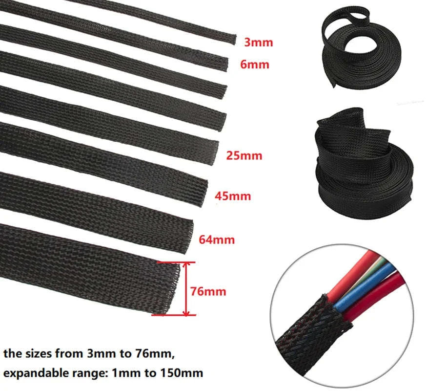 Black PET Braided Sleeving-12MM / 100 Meters