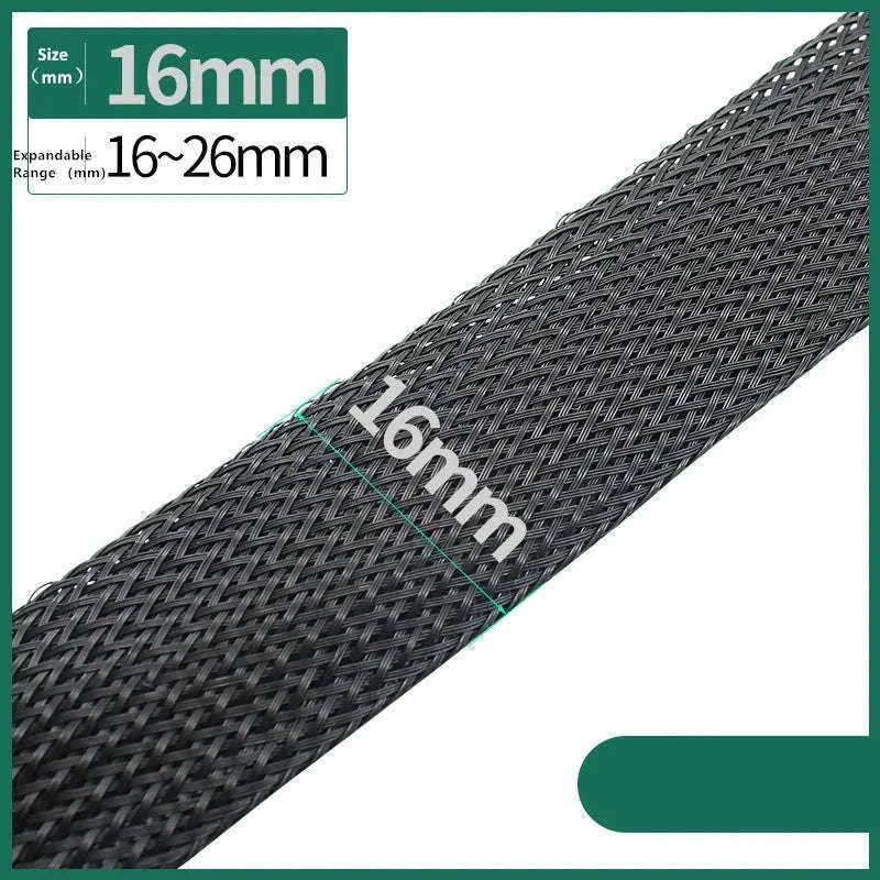 Black PET Braided Sleeving for Cable Protection and Clean Builds-12MM / 100 Meters
