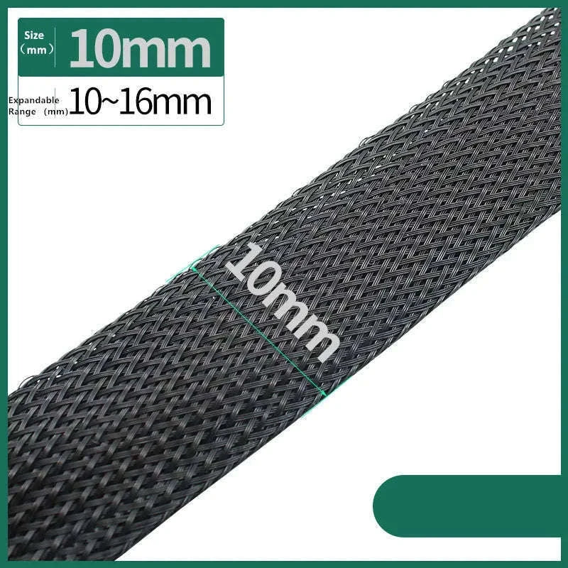 Black PET Braided Sleeving for Cable Protection and Clean Builds-12MM / 100 Meters