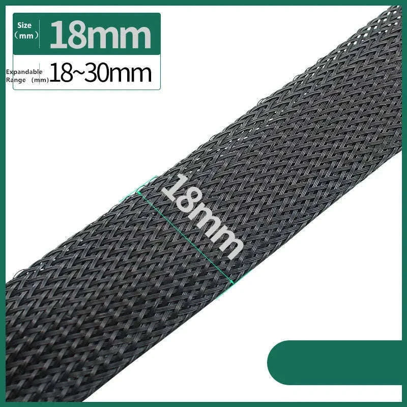 Black PET Braided Sleeving for Cable Protection and Clean Builds-12MM / 100 Meters