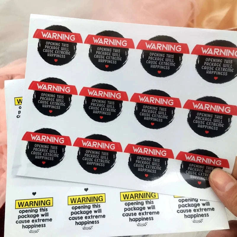Black & Pink Warning Extreme Happiness Labels – 120 Pack-pink