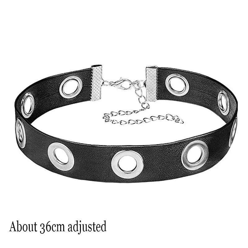 Black PU Leather Heart Lock Choker Necklace-Long Rivet