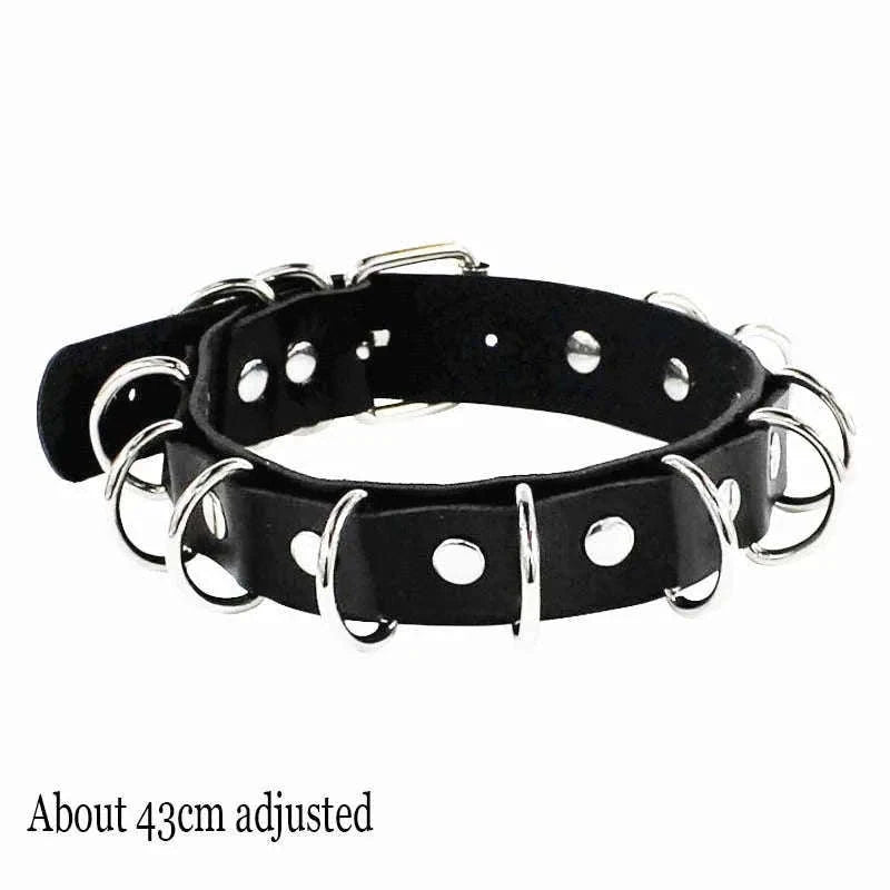 Black PU Leather Heart Lock Choker Necklace-Long Rivet