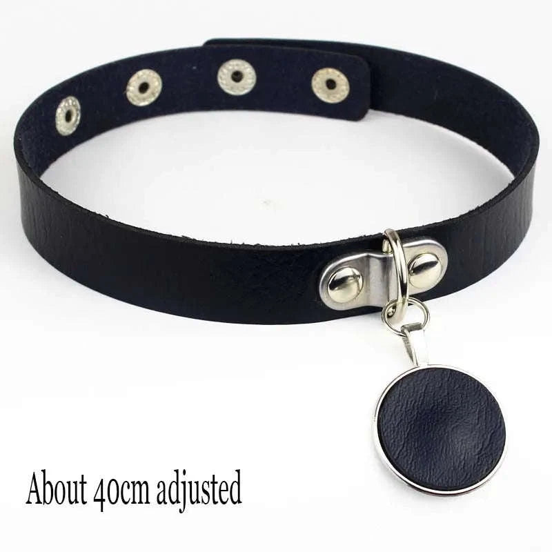 Black PU Leather Heart Lock Choker Necklace-Long Rivet