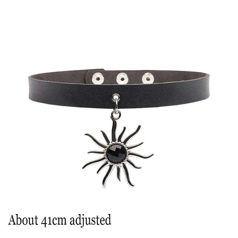 Black PU Leather Heart Lock Choker Necklace-Long Rivet