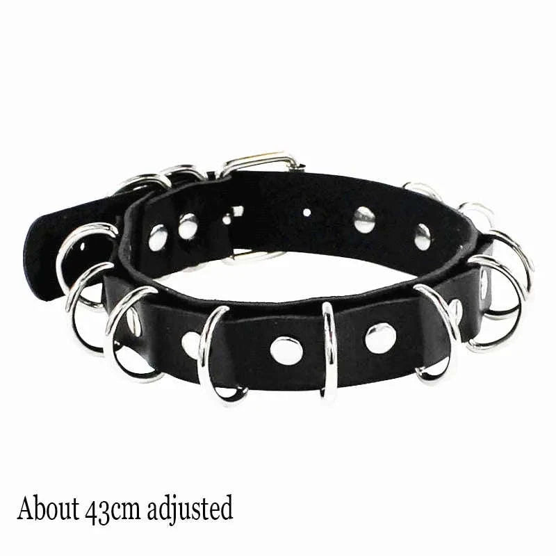 Black PU Leather Heart Lock Choker Necklace-Long Rivet