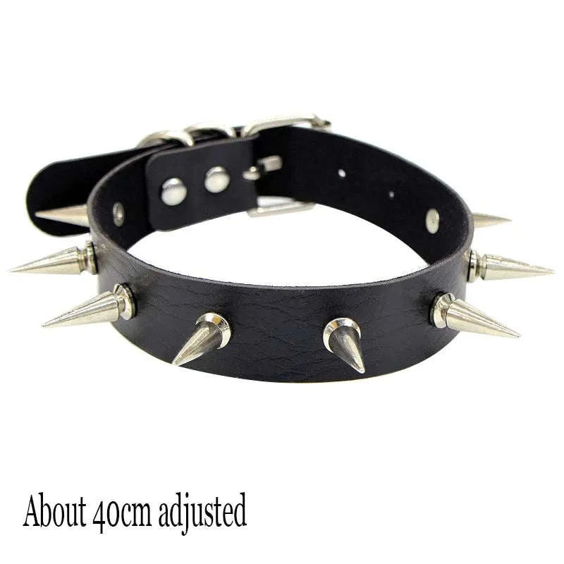 Black PU Leather Heart Lock Choker Necklace-Long Rivet