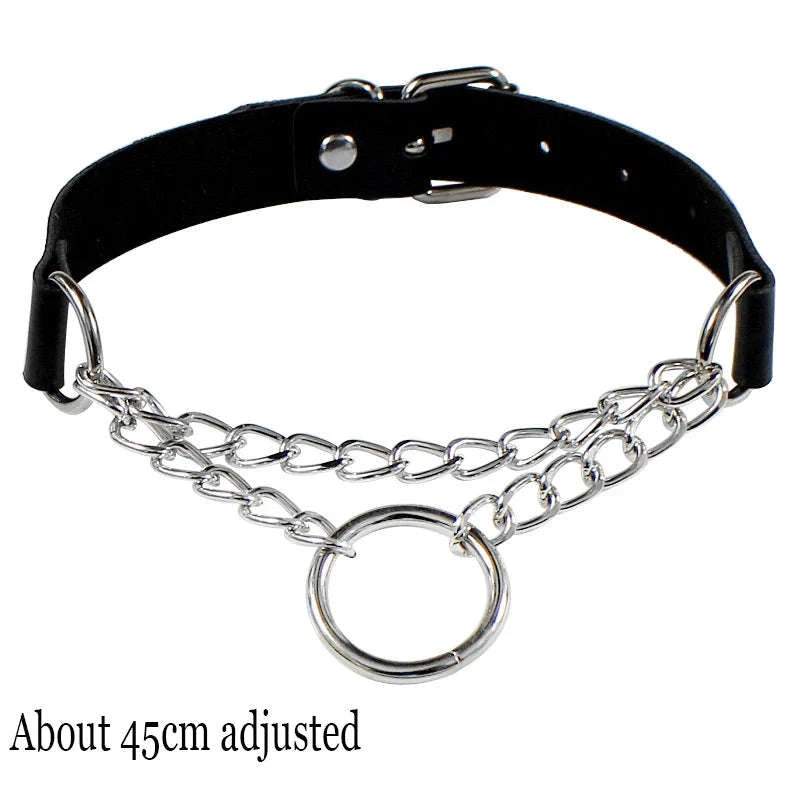 Black PU Leather Heart Lock Choker Necklace-Long Rivet