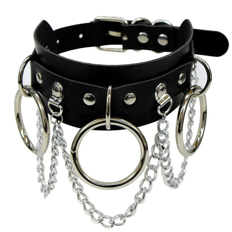 Black PU Leather Heart Lock Choker Necklace-Long Rivet
