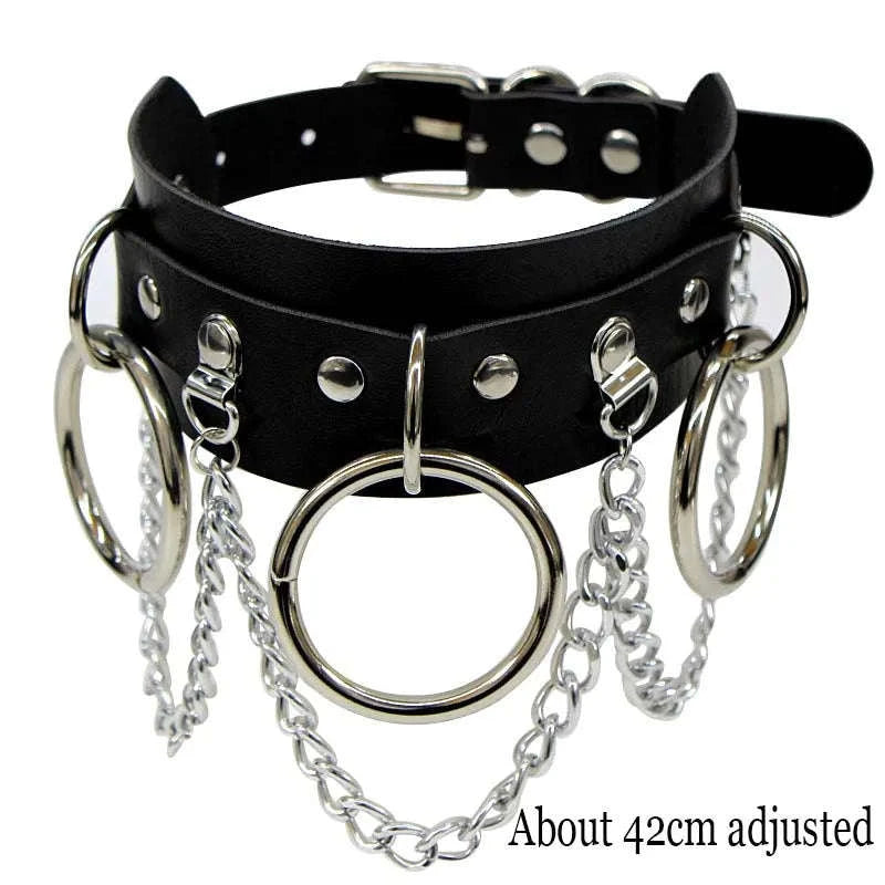 Black PU Leather Heart Lock Choker Necklace-Long Rivet