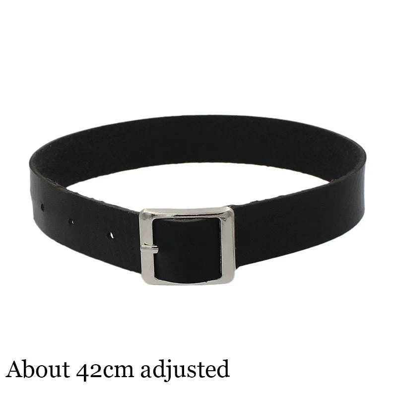 Black PU Leather Heart Lock Choker Necklace-Long Rivet