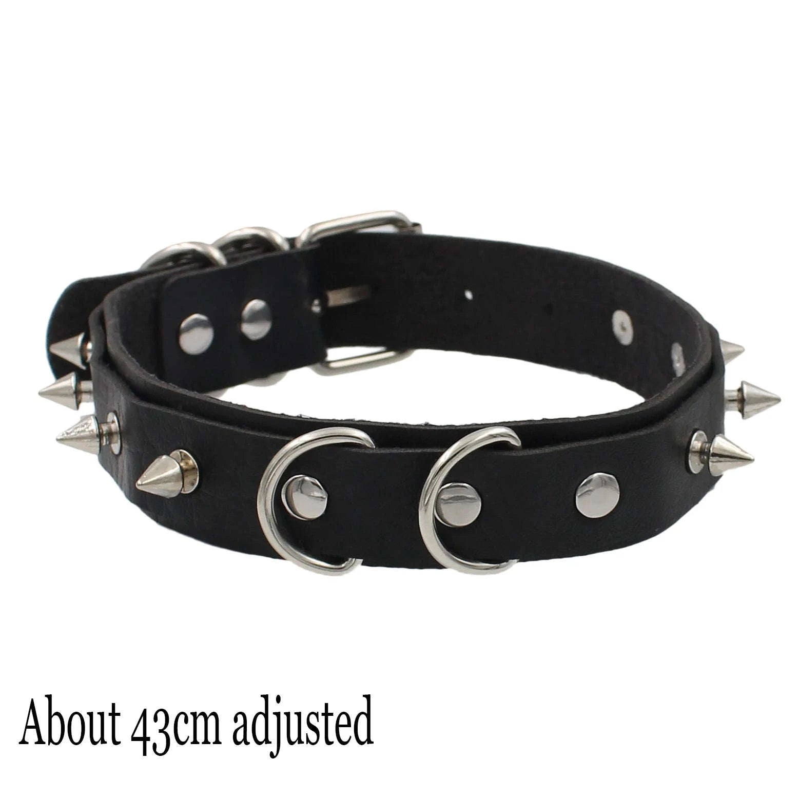 Black PU Leather Heart Lock Choker Necklace-Long Rivet
