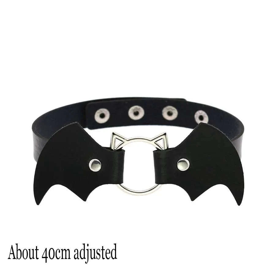 Black PU Leather Heart Lock Choker Necklace-Long Rivet