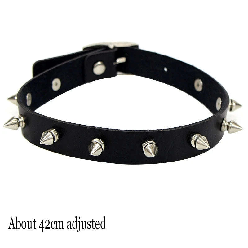 Black PU Leather Heart Lock Choker Necklace-Long Rivet