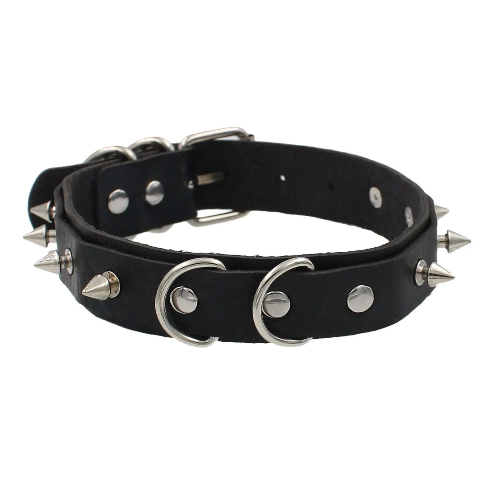 Black PU Leather Heart Lock Choker Necklace-Long Rivet