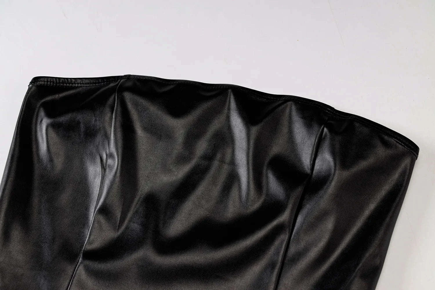 Black PU Leather Strapless Mini Dress-black / L