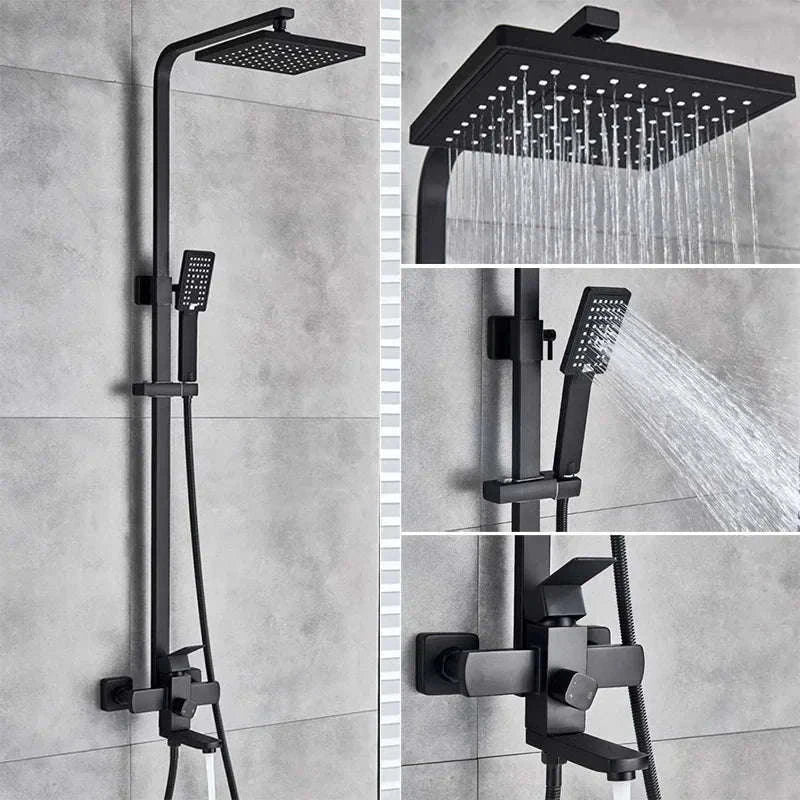 Black Wall Mounted Shower Faucet Set with Swivel Spout-Brushed Nickel / United States
