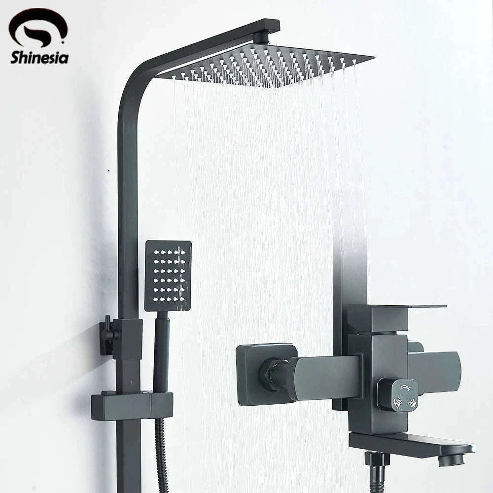 Black Wall Mounted Shower Faucet Set with Swivel Spout-Brushed Nickel / United States