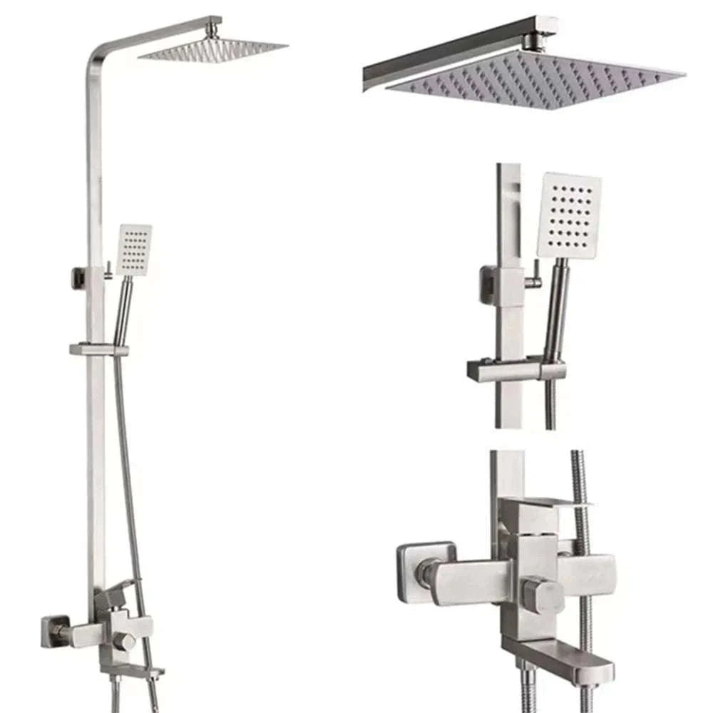 Black Wall Mounted Shower Faucet Set with Swivel Spout-Brushed Nickel / United States