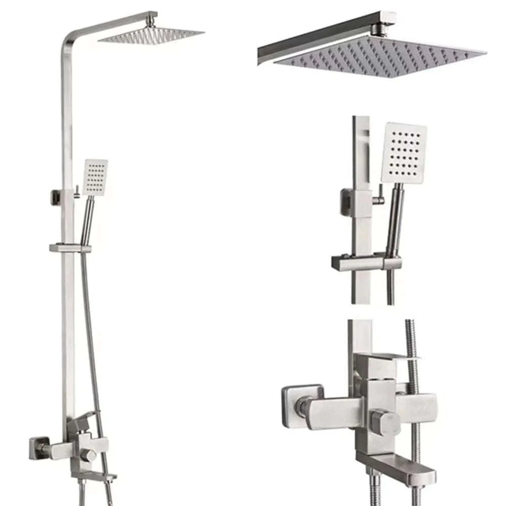 Black Wall Mounted Shower Faucet Set with Swivel Spout-Brushed Nickel / United States