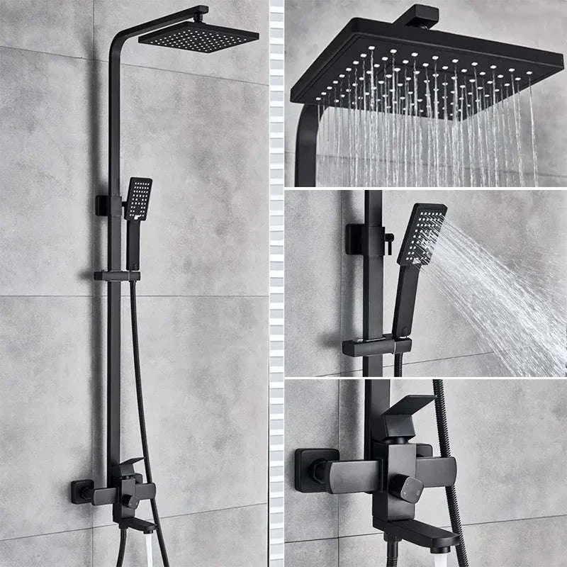 Black Wall Mounted Shower Faucet Set with Swivel Spout-Brushed Nickel / United States