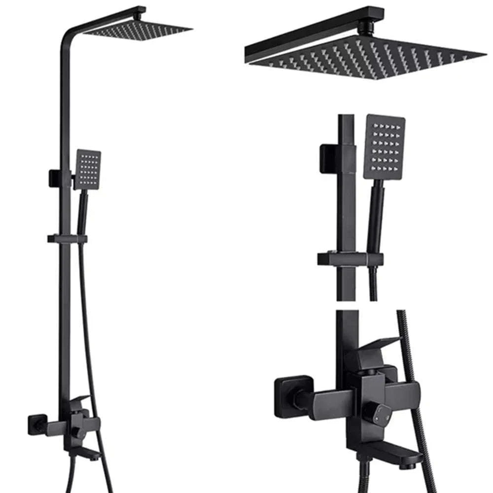 Black Wall Mounted Shower Faucet Set with Swivel Spout-Brushed Nickel / United States
