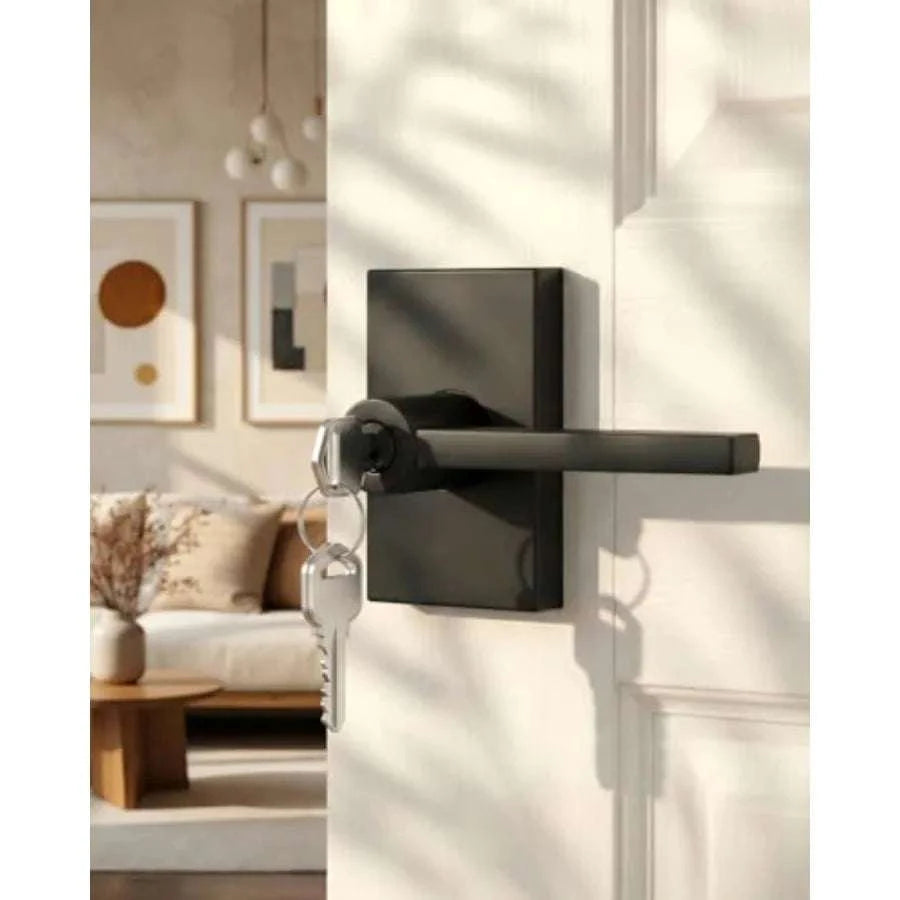 Black Zinc Alloy Door Handle with Keyed Lock for Front Doors-United States / MatteBlack