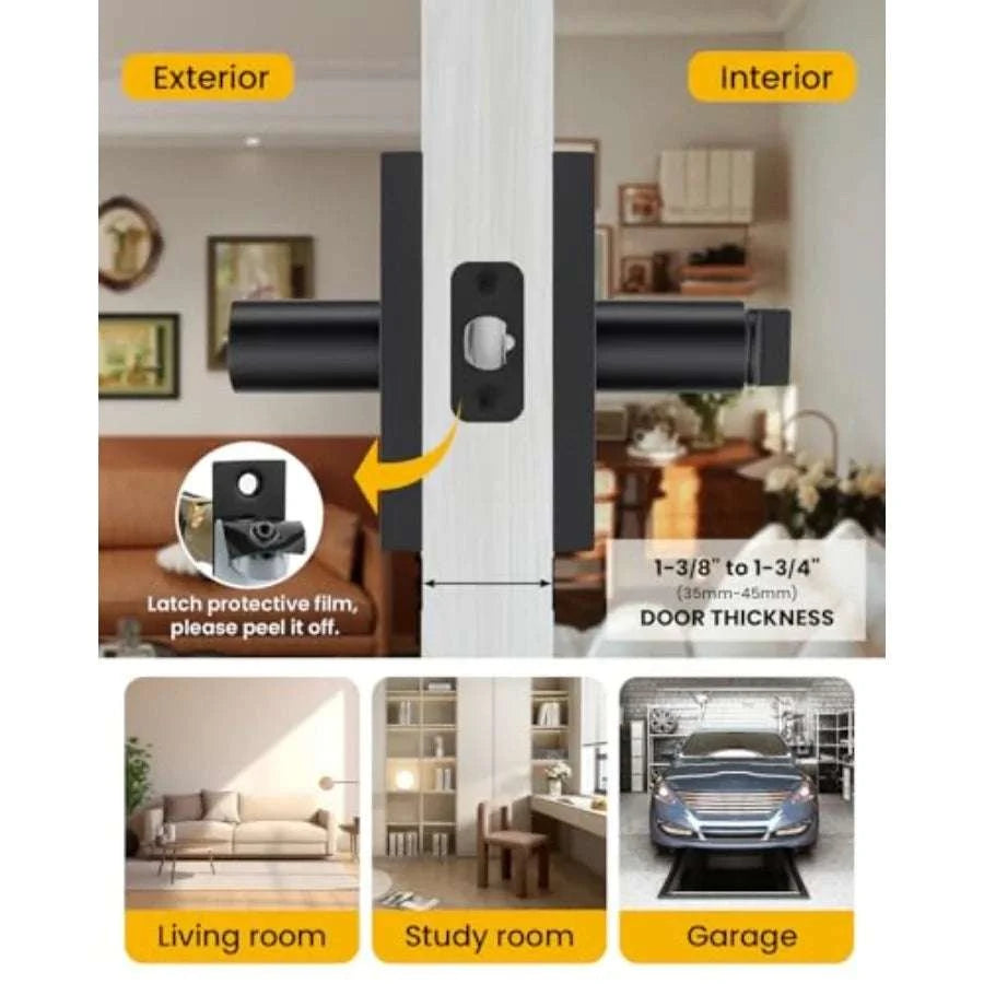 Black Zinc Alloy Door Handle with Keyed Lock for Front Doors-United States / MatteBlack