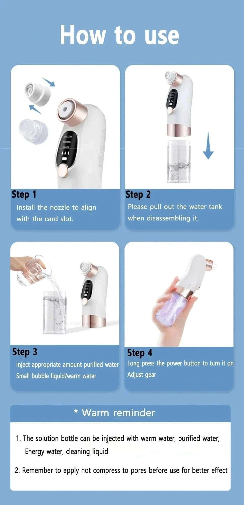 Blackhead Remover Vacuum with Water Cycle & USB Rechargeable-white add gift