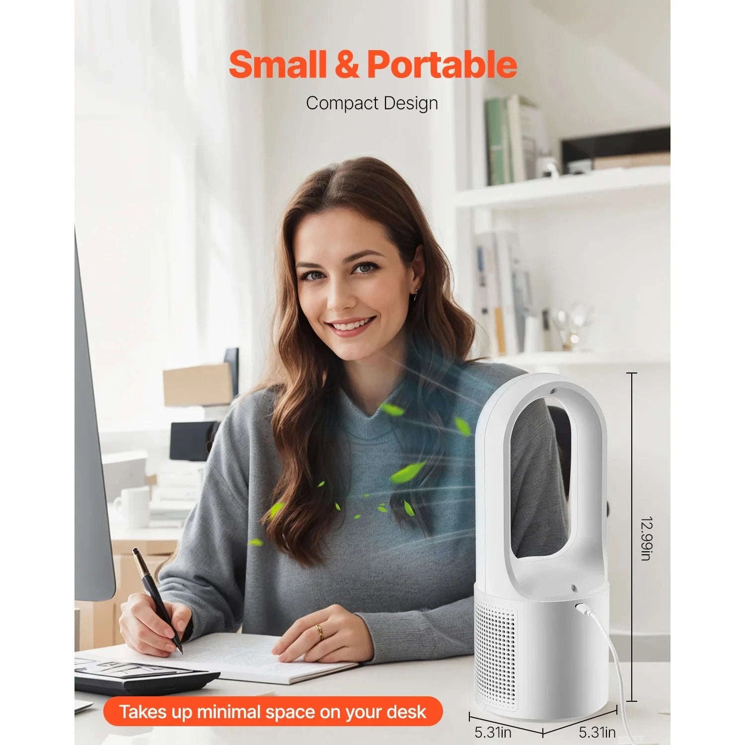 Bladeless Desk Fan with 6 Speeds Quiet 7W Cooling Tower-Without battery / United States