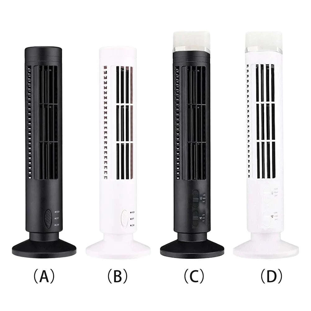 Bladeless LED Tower Fan with USB Power and 90° Oscillation-Black 38x10cm / United States