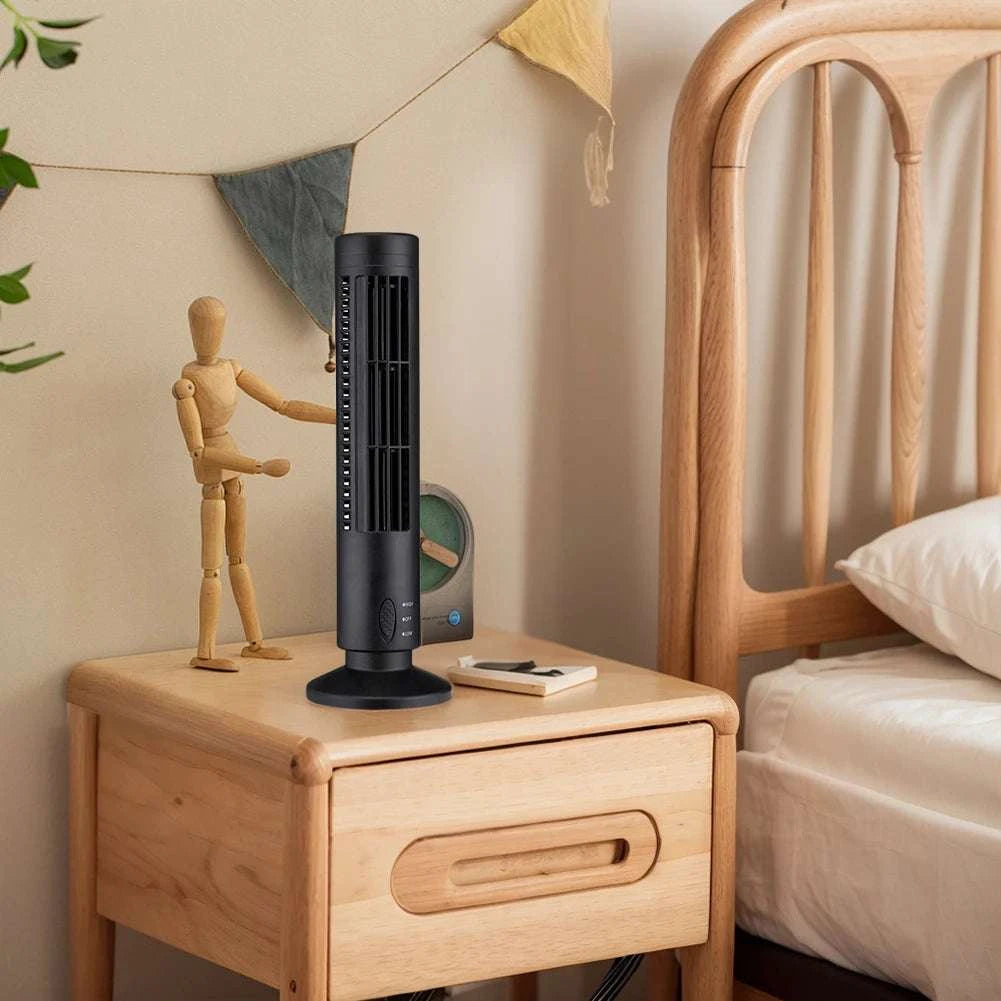 Bladeless LED Tower Fan with USB Power and 90° Oscillation-Black 38x10cm / United States