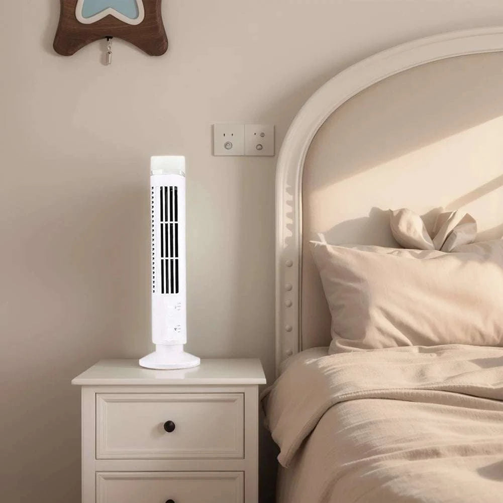 Bladeless LED Tower Fan with USB Power and 90° Oscillation-Black 38x10cm / United States