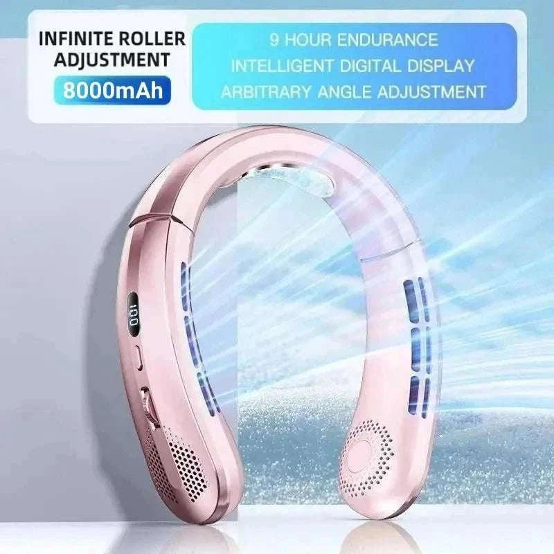 Bladeless Neck Fan 8000mAh USB Rechargeable LED Display-Rose Gold